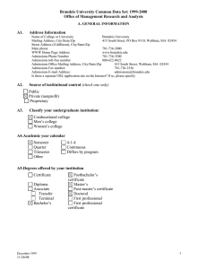 Brandeis University Common Data Set: 1999-2000 A1. Address Information