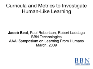 Curricula and Metrics to Investigate Human-Like Learning Jacob Beal BBN Technologies