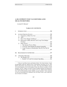 A BLUEPRINT FOR TAX REFORM AND HEALTH REFORM TABLE OF CONTENTS