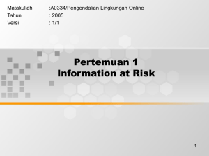 Pertemuan 1 Information at Risk Matakuliah :A0334/Pengendalian Lingkungan Online