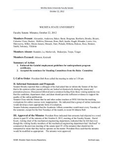 WICHITA STATE UNIVERSITY Faculty Senate: Minutes, October 22, 2012  Members Present