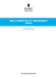 MBA IN HOSPITALITY MANAGEMENT (IMHI) CV BOOK 2016