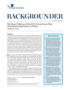 BACKGROUNDER  The Many Problems of the EPA’s Clean Power Plan