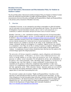 Brandeis University Sexual Misconduct, Harassment and Discrimination Policy for Student on