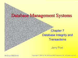 Database Management Systems Chapter 7 Database Integrity and Transactions