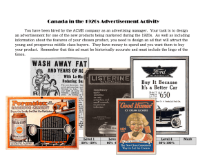 Canada in the 1920s Advertisement Activity