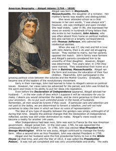 American Biography – Abigail Adams (1744 – 1818) Weymouth,