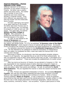 American Biography – Thomas Jefferson (1743 -1826)