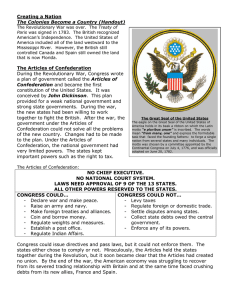Creating a Nation The Colonies Become a Country (Handout)