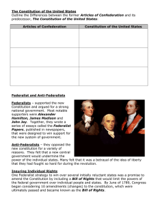 The Constitution of the United States Articles of Confederation Federalist and Anti-Federalists