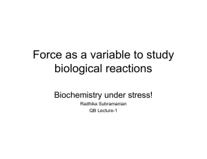 Force as a variable to study biological reactions Biochemistry under stress! Radhika Subramanian