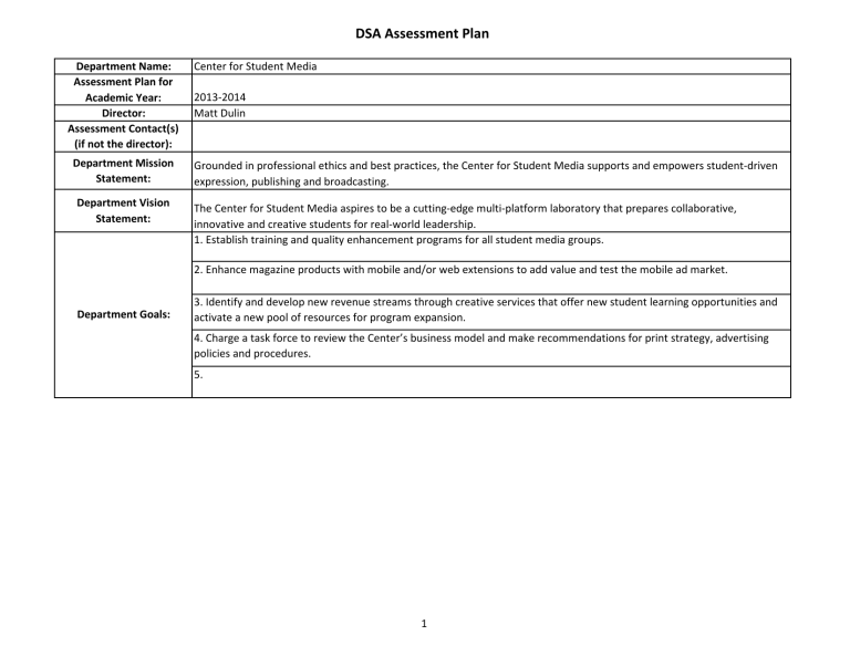 DSA Assessment Plan