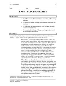 Lab 1 - Electrostatics 7 Name ________________________ Date ____________  Partners________________________________