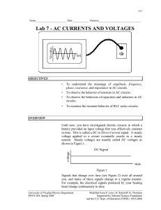 Lab 7 - AC CURRENTS AND VOLTAGES