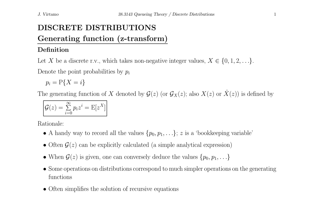 Discrete Distributions Generating Function Z Transform