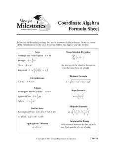Coordinate Algebra Formula Sheet