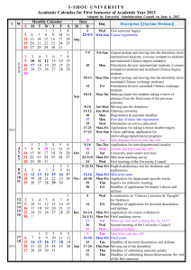 I - S H O U   U N... Academic Calendar for First Semester of Academic Year 2012 W