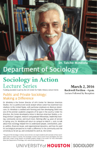 Department of Sociology Sociology in Action Lecture Series March 2, 2016