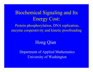 Biochemical Signaling and Its Energy Cost: Hong Qian Protein phosphorylation, DNA replication,