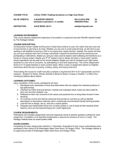 COURSE TITLE: LOCAL FOOD: Feeding Ourselves in a High Cost World