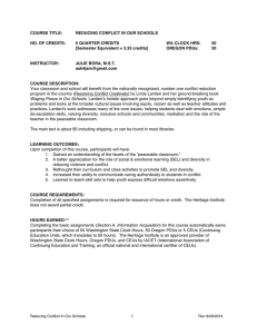 COURSE TITLE: REDUCING CONFLICT IN OUR SCHOOLS NO. OF CREDITS: