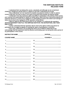 THE HERITAGE INSTITUTE RELEASE FORM