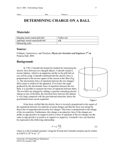 DETERMINING CHARGE ON A BALL Materials: Source: