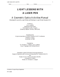 A Geometric Optics Activities Manual LIGHT LESSONS WITH A LASER PEN