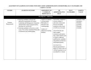 ALIGNMENT OF LEARNING OUTCOMES WITH EDUCATION ADMINISTRATION COURSEWORK, ELCC STANDARDS... LAKOTA VALUES