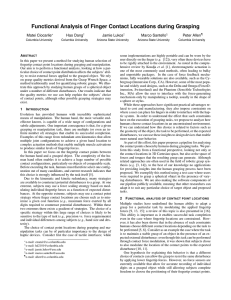 Functional Analysis of Finger Contact Locations during Grasping Matei Ciocarlie Hao Dang