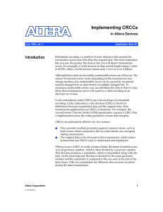 Implementing CRCCs Introduction in Altera Devices