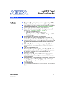 pcit1 PCI Target MegaCore Function Features