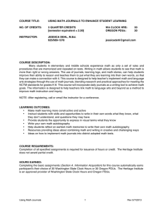 COURSE TITLE: USING MATH JOURNALS TO ENHANCE STUDENT LEARNING  NO. OF CREDITS: