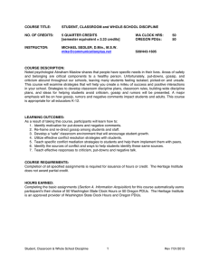 COURSE TITLE: STUDENT, CLASSROOM and WHOLE-SCHOOL DISCIPLINE NO. OF CREDITS: