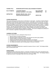 COURSE TITLE: INCREASING MOTIVATION &amp; SELF-ESTEEM IN STUDENTS NO. OF CREDITS: