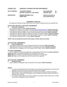 COURSE TITLE: EXERCISE &amp; THE BRAIN FOR PEAK PERFORMANCE  NO. OF CREDITS: