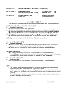 COURSE TITLE: GENDER DIFFERENCES: Boys &amp; Girls Learn Differently  NO. OF CREDITS: