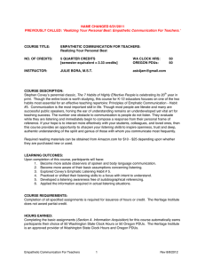 NAME CHANGED 6/21/2011 Realizing Your Personal Best: Empathetic Communication For Teachers.ʼ