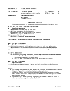 COURSE TITLE: LOVE &amp; LOGIC IN TEACHING  NO. OF CREDITS: