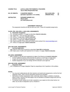 COURSE TITLE LOVE &amp; LOGIC FOR PARENTS &amp; TEACHERS