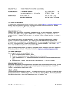 COURSE TITLE: VIDEO PRODUCTION IN THE CLASSROOM  NO OF CREDITS: