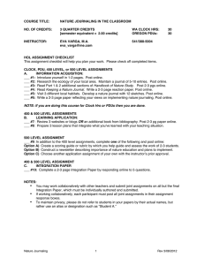 COURSE TITLE: NATURE JOURNALING IN THE CLASSROOM NO. OF CREDITS: