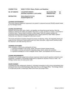 COURSE TITLE: MAKE IT STICK: Rhyme, Rhythm, and Repetition  NO. OF CREDITS: