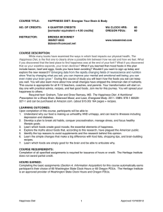 COURSE TITLE: HAPPINESS DIET: Energize Your Brain &amp; Body  NO. OF CREDITS:
