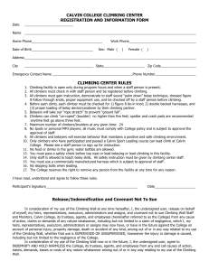 CALVIN COLLEGE CLIMBING CENTER REGISTRATION AND INFORMATION FORM