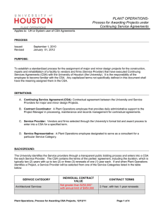 PLANT OPERATIONS- Process for Awarding Projects under Continuing Service Agreements