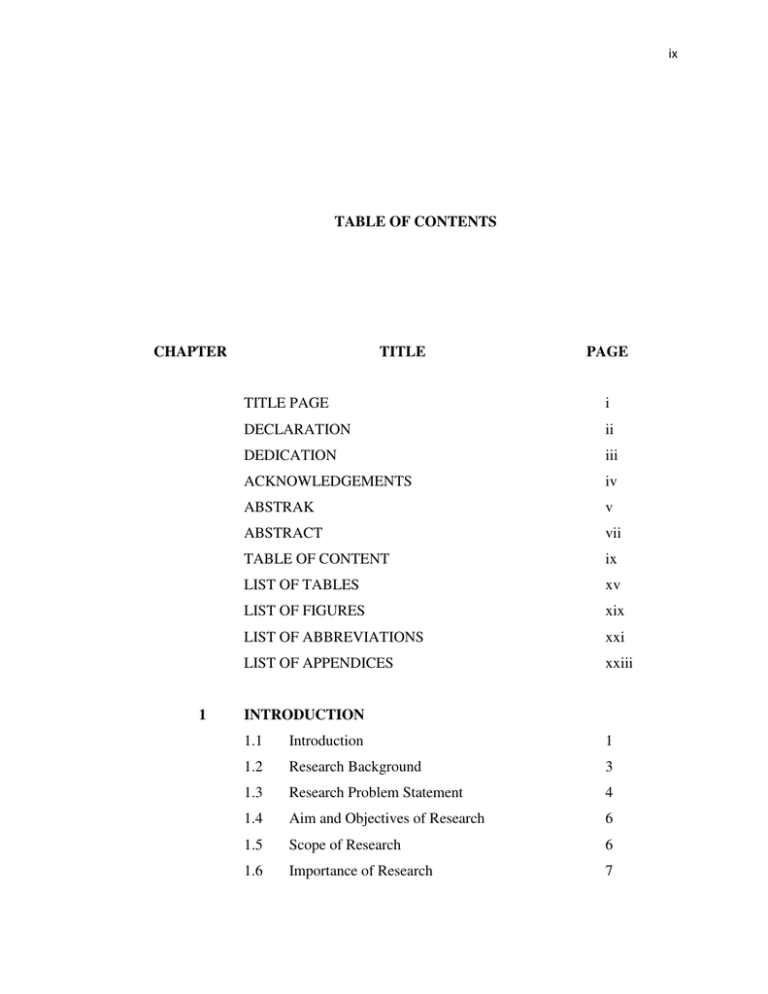 content of chapter one in research project