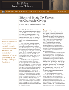 Effects of Estate Tax Reform on Charitable Giving Tax Policy Issues and Options
