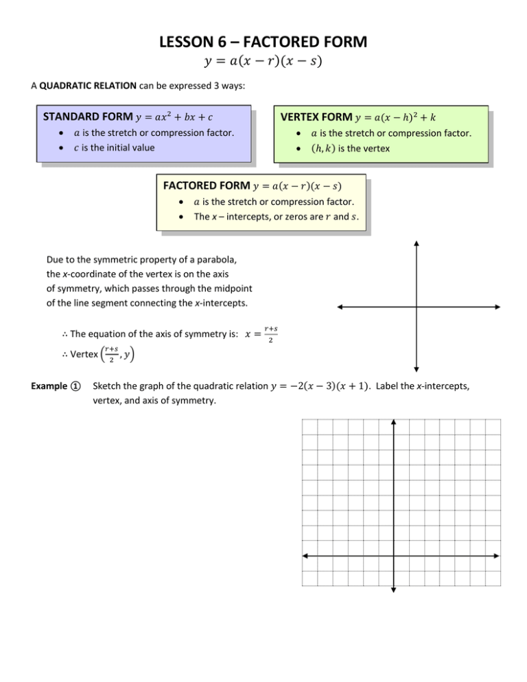 Lesson 6 Factored Form
