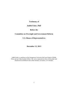 Testimony of Judith Feder, PhD Before the Committee on Oversight and Government Reform